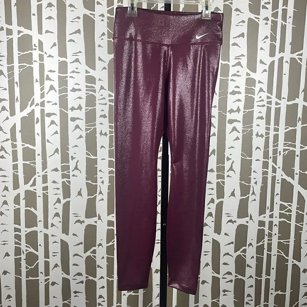 Nike Mid Rise Tight Fit 7/8 Length Training Tight S Maroon Metallic